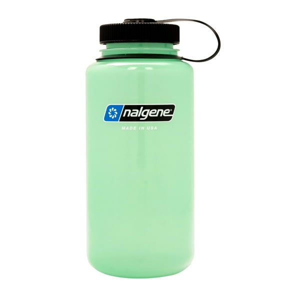 Nalgene Sustain Tritan BPA-Free Water Bottle Made with Material Derived from 50% Plastic Waste (using ISCC certified mass balance), 32 OZ, Wide Mouth, Glow Green