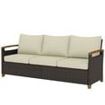 thumbnail image 2 of Dranite 3-Seater PE Wicker Outdoor Patio Sofa, Wide Deep Seat, 4" Cushions, Wood-Effect Arms & Legs, 2 of 11