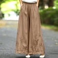 thumbnail image 4 of Mifsaly Flowy Pants for Women High Waisted Wide Leg Palazzo Pants Floral Embroidery Loose Casual Summer Trousers with Pockets Brown,XL, 4 of 6