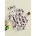 thumbnail image 4 of Musuos Newborn Girl Summer Outfit, 0-18Months Short Sleeve Crewneck Flower Print Bodysuit with Bowknot Headband 3PCS Clothes Set, 4 of 9