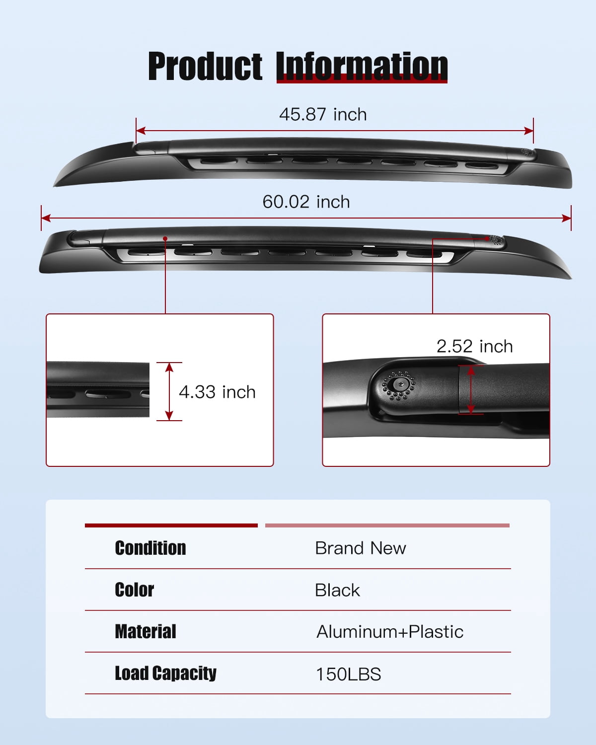 cciyu Rooftop Cargo Rack Crossbars for Toyota Tacoma Double Cab 2005-2021 Lightweight, Black