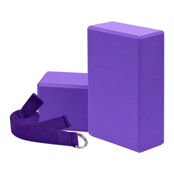 Yoga Block 2 Packs with Strap Set, High Density & Lightweight EVA Foam Blocks (9x6x3 inches), Soft Non-Slip Surface & 6FT Strap for Yoga, General Fitness, Pilates, Stretching and Toning