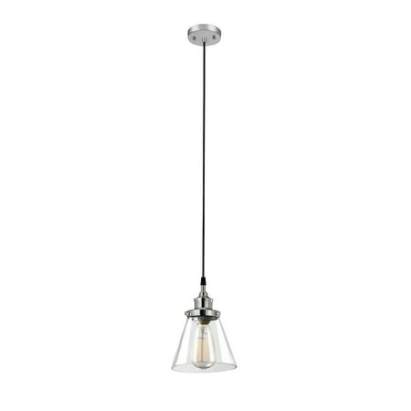 Globe Electric Parker 1-Light Plug-In or Hardwire Chrome Pendant Light with Clear Glass Shade, 60713
