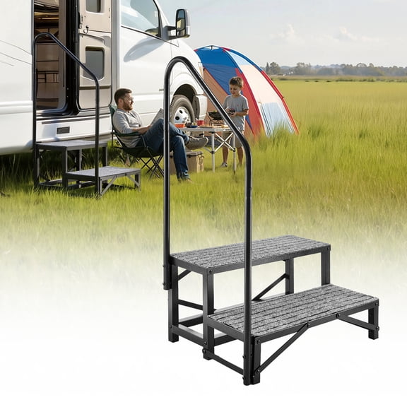 VEVOR RV Steps with Handrail, 2 Steps, 660 lbs Load Capacity, Heavy Duty Outdoor RV Stairs with Non-Slip Mat for Elderly and Pets, Portable Stairs for Hot Tub, Camper, Mobile Home, Porch, Pool, SPA