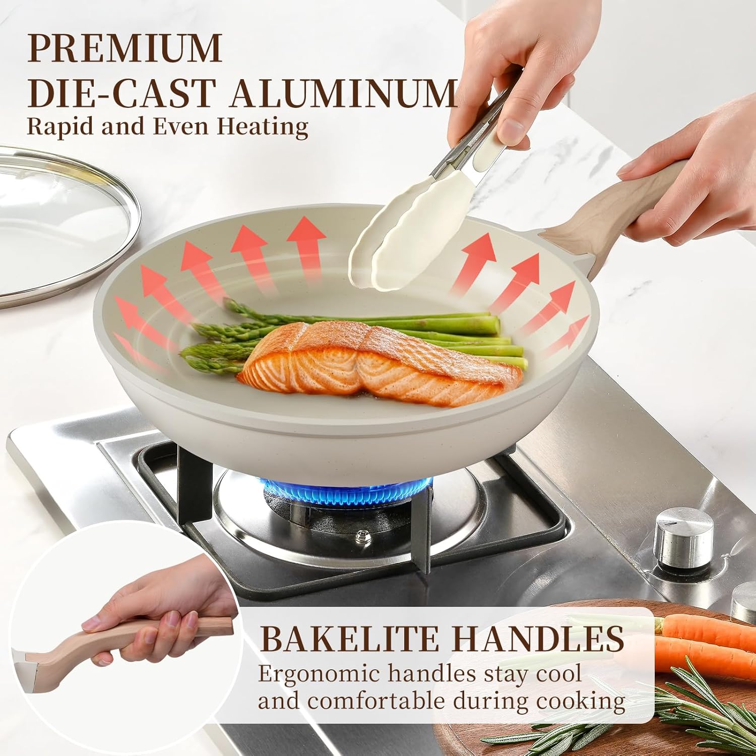 16-Piece Ceramic Nonstick Pots and Pans Set Induction Compatible Kitchen Cookware with Glass Lids