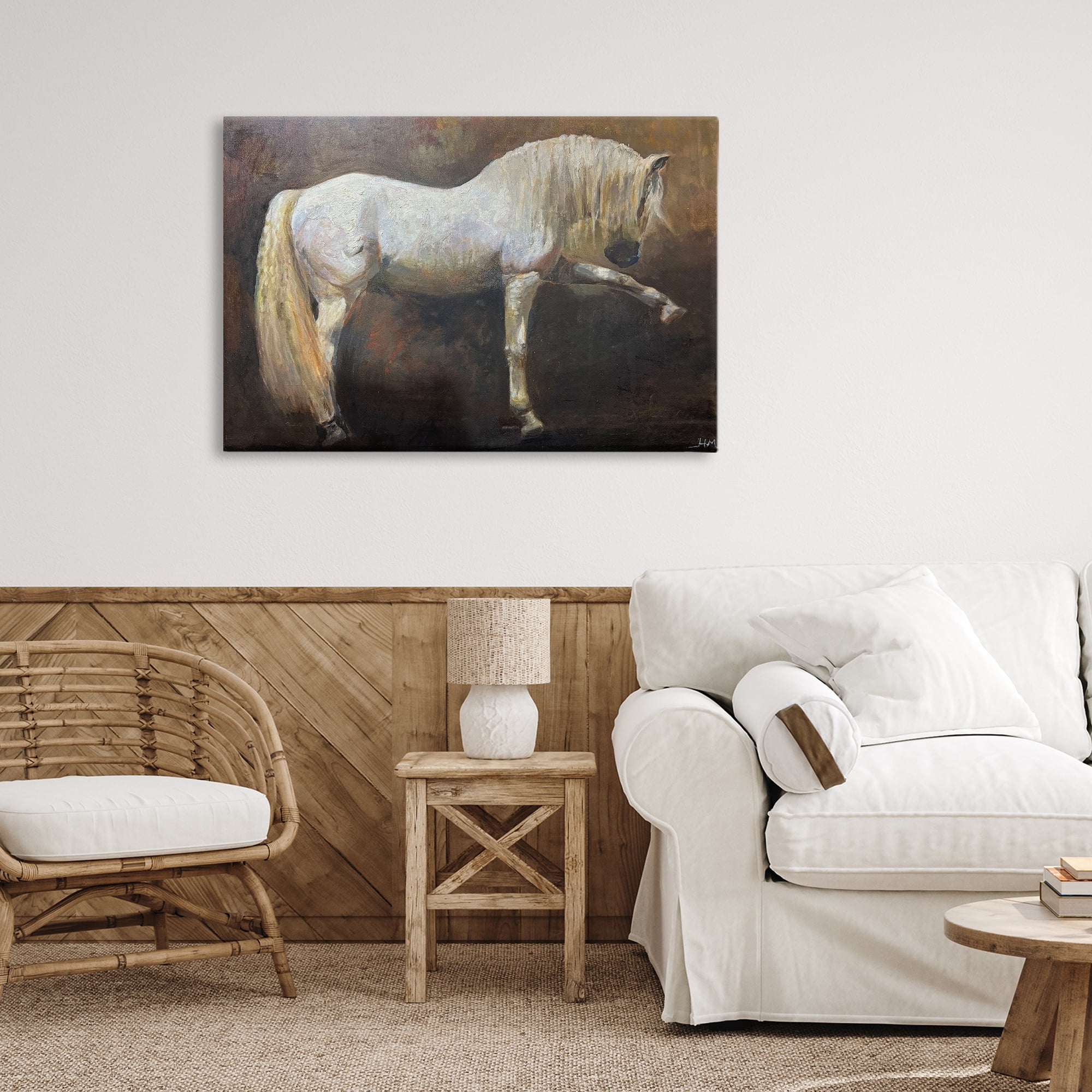 Stupell Industries Elegant White Stallion in Motion Canvas Wall Art, design by Hilary McCarthy