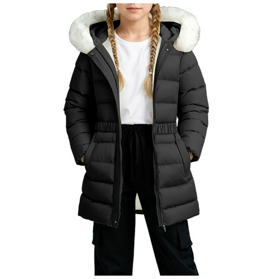 newwalpole Girls' Puffer Coat with Hood,Kid's Waterproof Winter Jacket Snow Outwear Parka Fleece Insulated Black for Size 11-12 Years