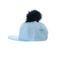 thumbnail image 2 of Unisex Style Faux Fur Pom Pom Snapback Flat Bill Cap Hat - Silver Glitter on Sky Blue, 2 of 4