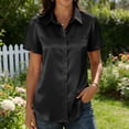 thumbnail image 5 of Nkmbld Womens Top Satin Blouse Short Sleeve Silk Tops Button Down Shirts Business Casual Outfits, 5 of 6