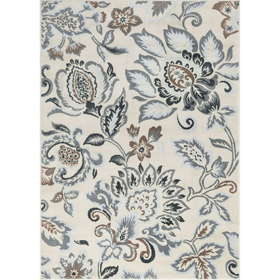 Tayse Madison Area Rug MDN4217 Traditional Cream Bulbs Leaves 7' 6" x 9' 10" Rectangle