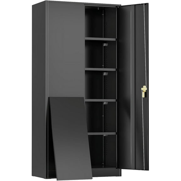 SUNCROWN Metal Storage Cabinets with Lock, Tool Cabinet, 72" Locking Steel Storage, Tall Locker Organizer Garage Cabinets with 2 Doors and 4 Shelves for Home,Office,Warehouse,Garage,School(Black)