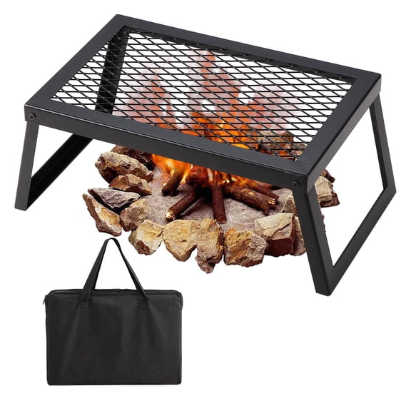 VEVOR Folding Campfire Grill, 18"×12" Portable Camping Grates Over Fire Pit, Heavy Duty Steel Mesh Grate, Camping Grill with Legs & Carrying Bag