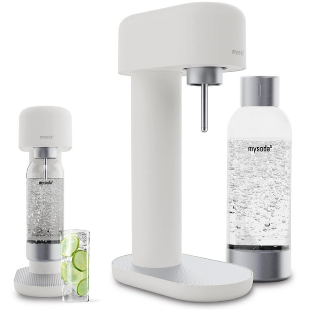 Mysoda Ruby 2 Máquina de agua con gas - Máquina silenciosa de agua carbonatada de aluminio resistente y duradero y botella de agua de 1 litro - Sin bombona de CO2 - Color blanco