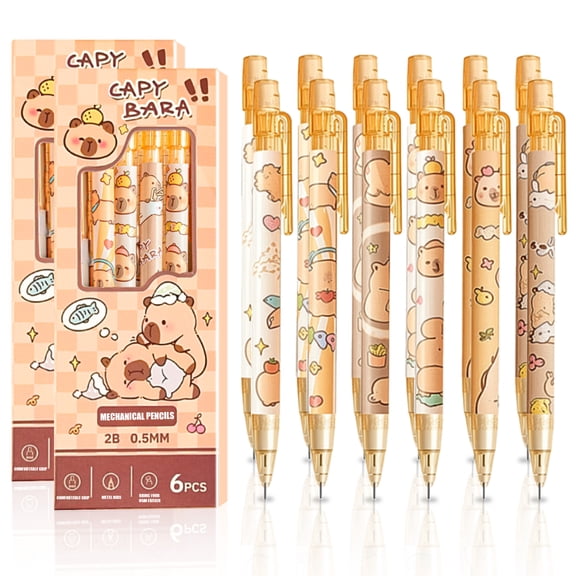 12Pcs Cute Capybara Mechanical Pencils with Eraser 0.5mm Kawaii Cartoon Capybara Mechanical Pencil Home Pencil for Women Man