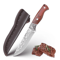 Chef's Knife 6 Inch Japanese Handmade Forged Slicing Knife High Carbon Steel Cooking Knife Full Tang Kitchen Knives with Wooden Handle and Sheath for Home, Grill,camping