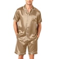 thumbnail image 2 of Resicozy Mens Pajamas Set Silk Satin Sleepwear Short Sleeve Button Pjs Set 2 Piece Loungewear with Pockets Khaki 2XL, 2 of 6