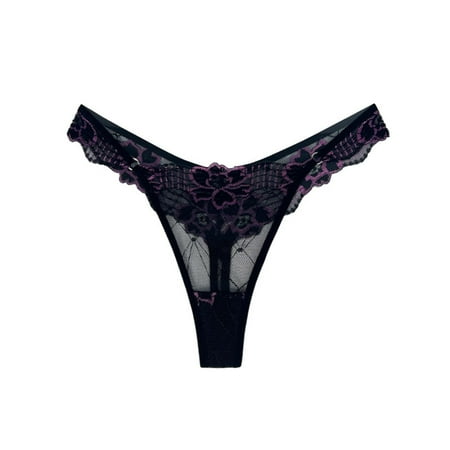uublik No Show Thongs for Women Black Low Rise Lace Underwear Breathable T-back Thongs Panties