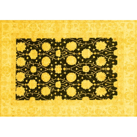 Ahgly Company Indoor Rectangle Oriental Yellow Traditional Area Rugs, 7' x 10'