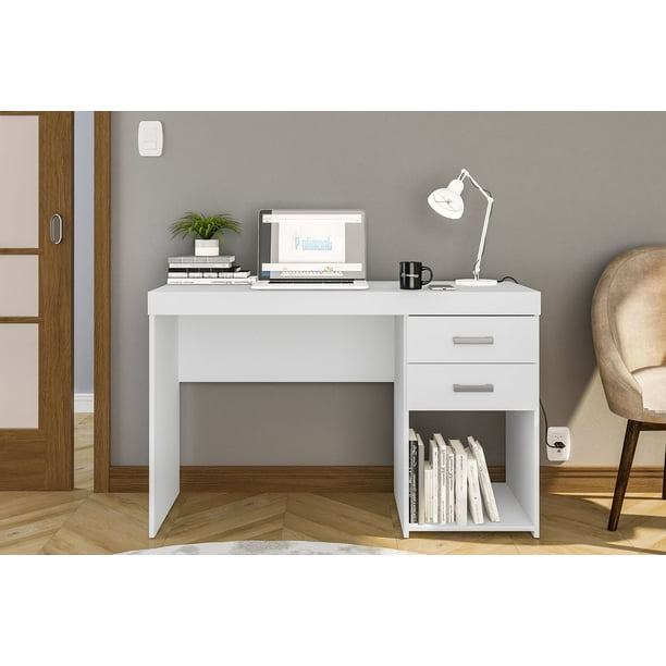 Polifurniture Malta 2 Drawer Computer Desk, White Finish
