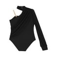 thumbnail image 5 of YUUMIN Kids Girls Long Sleeve One Shoulder Mesh Ballet Dance Leotard Bodysuit Modern Contemporary Dancewear Black 6, 5 of 6