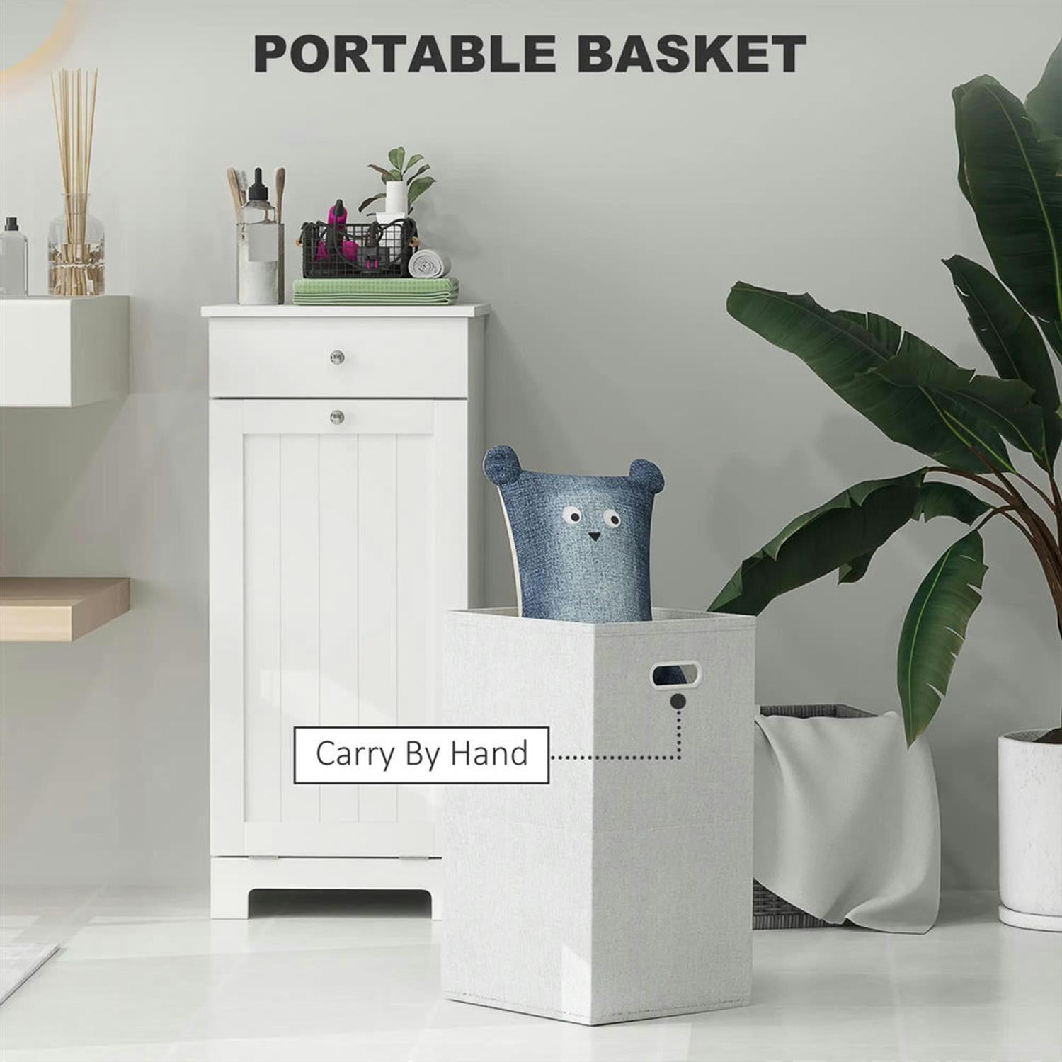 Demi Bonn 35" Bathroom Storage Cabinet with Tilt-Out Trash, Laundry Cabinet with Tilt Out Laundry Basket and Drawer for Kitchen, Living Room, White