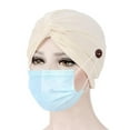 thumbnail image 6 of Women Turban with Buttons Pre-Tied Knot Pleated Turban Cap Beanie Headwrap Sleep Hat Turban Headband for Protecting Your Ear, 6 of 8