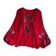 thumbnail image 5 of Blusa bordada para mujer, jersey elegante de manga larga para viajes, vacaciones de verano Rojo, 5 of 8
