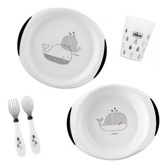 Set de Alimentación Chicco 18m+ Plato Vaso Entrenador Cuchara Ballena