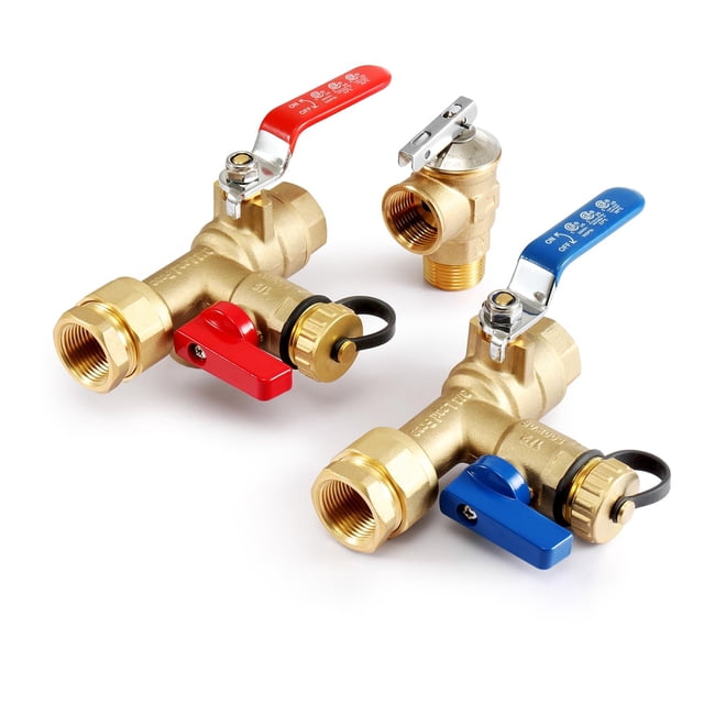 GASLAND 3/4 Inch IPS Isolator Tankless Water Heater Service Valve Kit, with Pressure Relief Valve, Clean Brass Construction