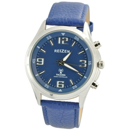 Talking Atomic Blue Dial Chrome Watch - Blue Leather