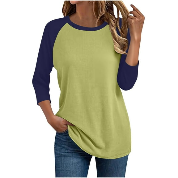 YUGYXL Women's Raglan 3/4 Sleeve Tops Plus Size Crew Neck Casual Baseball Tops Color Block Basic Tees Boyfriend Style Blouse Yellow XXXXXL
