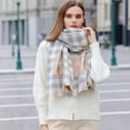 thumbnail image 2 of Bufanda de invierno a cuadros para mujer, cálida y acogedora, chal de gran tamaño, capa, bufandas de moda, chal largo, grueso y cálido para invierno, 2 of 5
