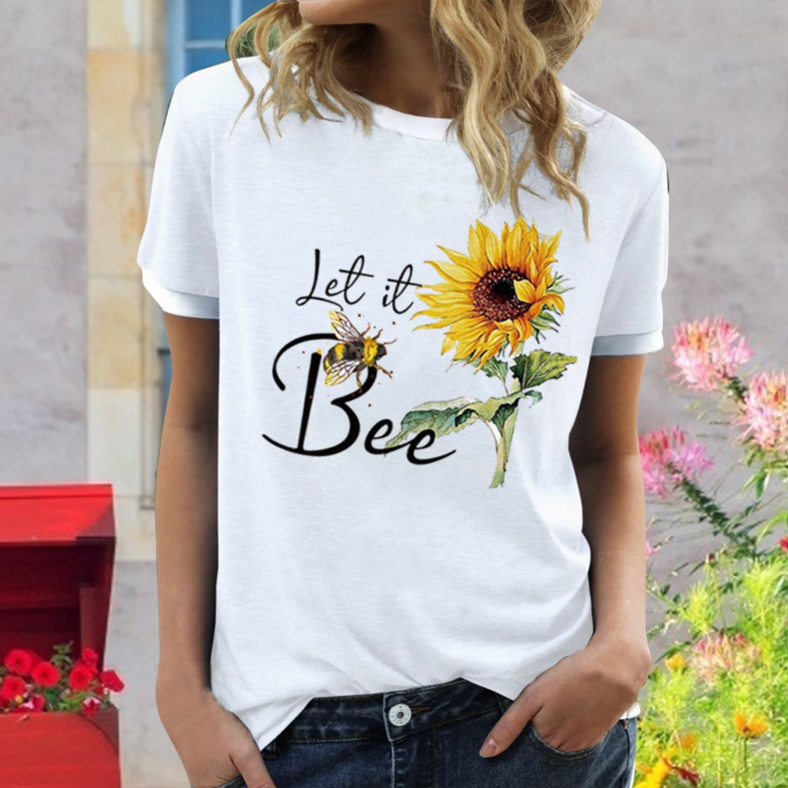 Womens Tops Fashion Sunflower Print 