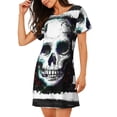 thumbnail image 2 of Balery Watercolor Skull Camisón de manga corta con cuello redondo para mujer, cómodo y elegante., 2 of 6