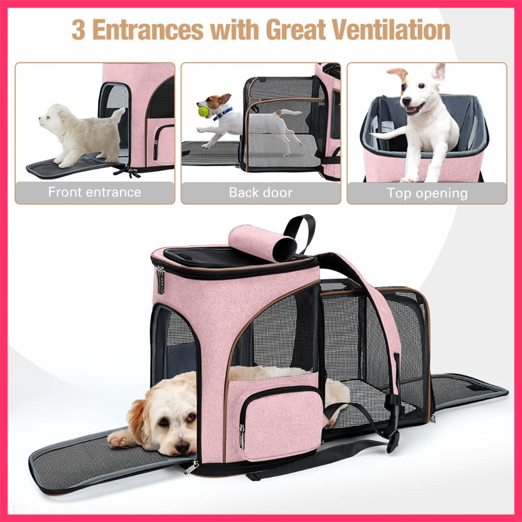 Lekesky - Expandable Pet Carrier Backpack for Cats & Small Dogs (Up to 25 lbs) - Travel, Hiking | Pink, Grey, Blue, Black, Stripes