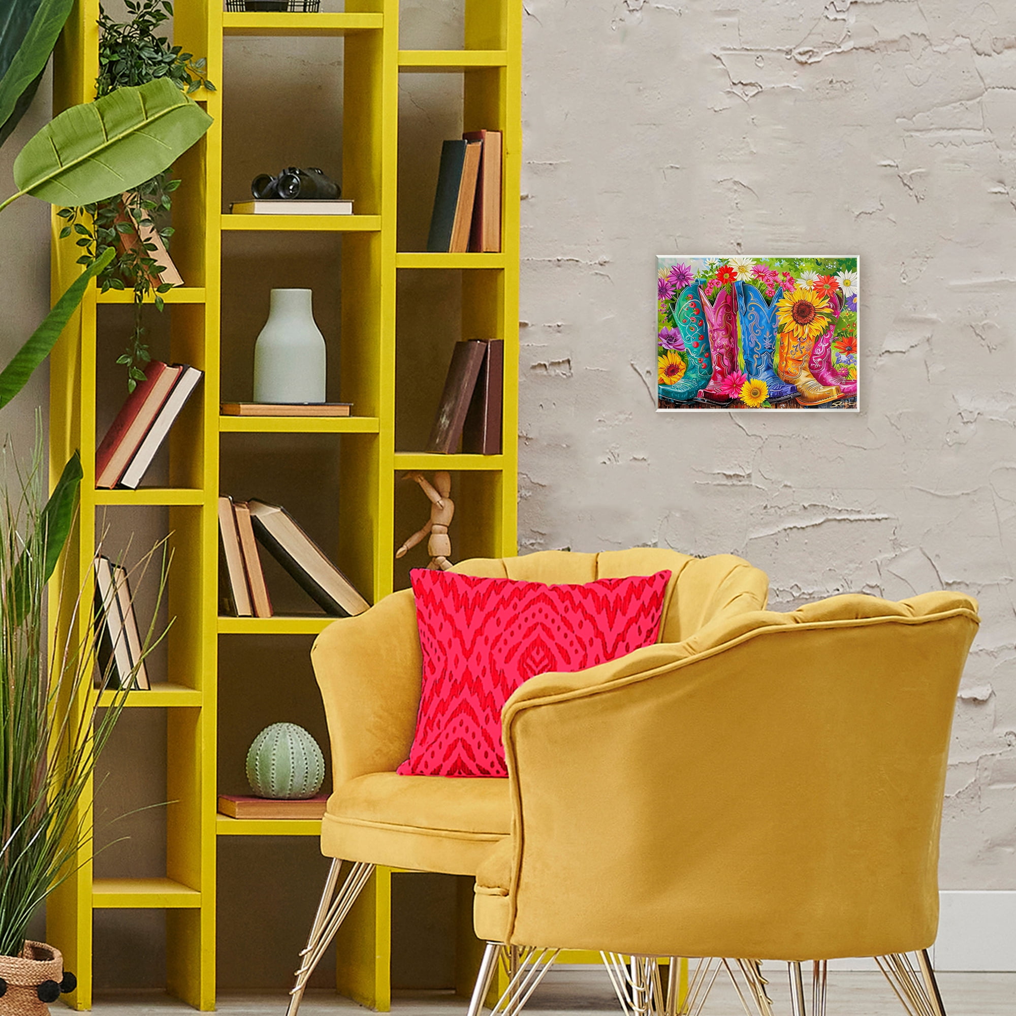Cowboy Boots and Sunflowers Wall Plaque Art, design by Shawna Stewart