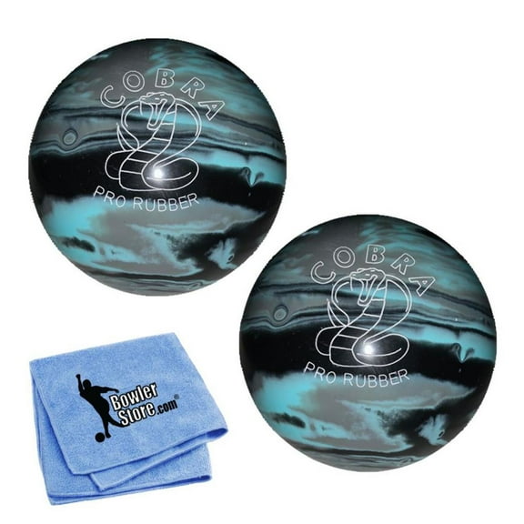 EPCO Duckpin Bowling Ball - Cobra Pro Rubber - Black, Light Blue  Grey (4 3/4 inch- 3lbs. 6oz.) - 2 Balls