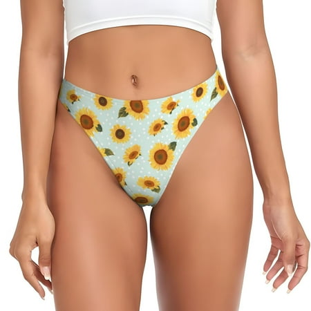 Thongs for Women - Vintage White Polka Dot Sunflower No Show Seamless Womens Thongs Underwear  Stretch G String Thongs for Women  Ladies Breathable Kawaii Thong Bikini Panties Briefs