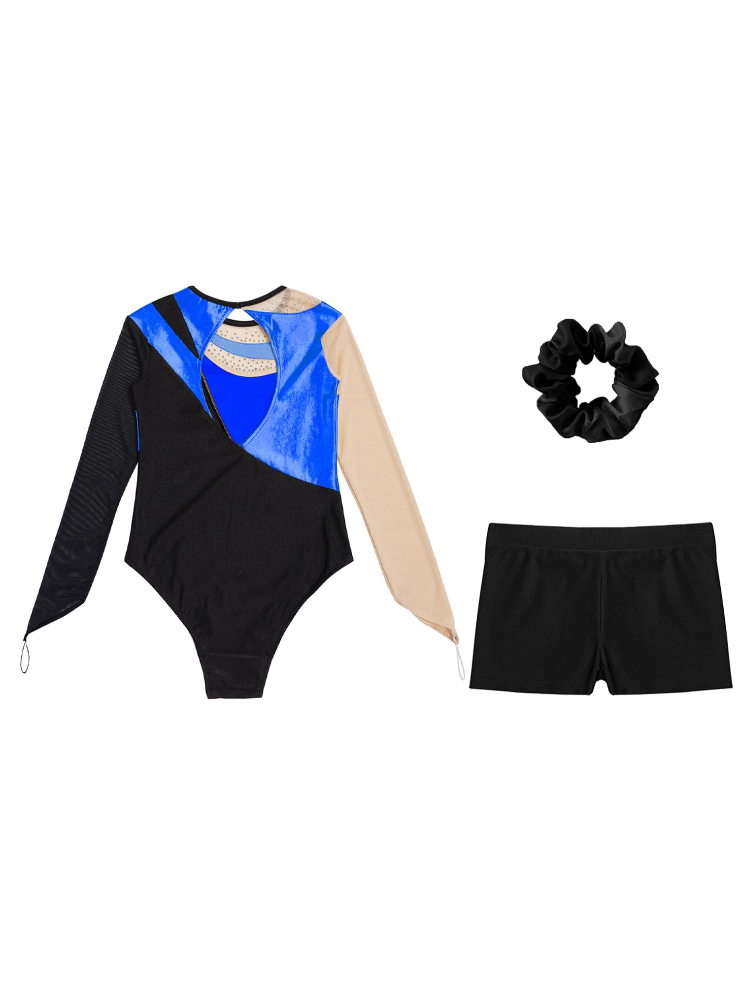 Ensemble Gymnastique Fille 3 Pièces - Justaucorps + Short + Brassière - Taille 6 à 16 Ans - Polyester élasthanne - 5
