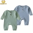 thumbnail image 2 of Chok 2 Pcs KuKitty Long Sleeve Solid Color Romper - Baby Boy Girl One Piece Jumpsuit Outfits with Ribbed Design for Comfortable Clothing, 2 of 7