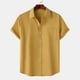 thumbnail image 1 of Ceisia Men's Solid Color Loose Fit Short Sleeve Button Down Shirt for Casual & Vacation Wear Yellow L Gifts, 1 of 9