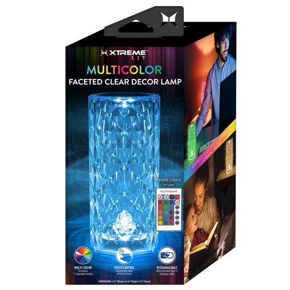 Xtreme Lit 8.4" Multicolor Magic Clear Lamp, Remote & Touch Control Faceted
