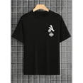 thumbnail image 2 of Camiseta informal de manga corta y cuello redondo con estampado de alfabeto y picas para hombre, ideal para verano, para adultos, hombres, mujeres, adolescentes y jóvenes., 2 of 7