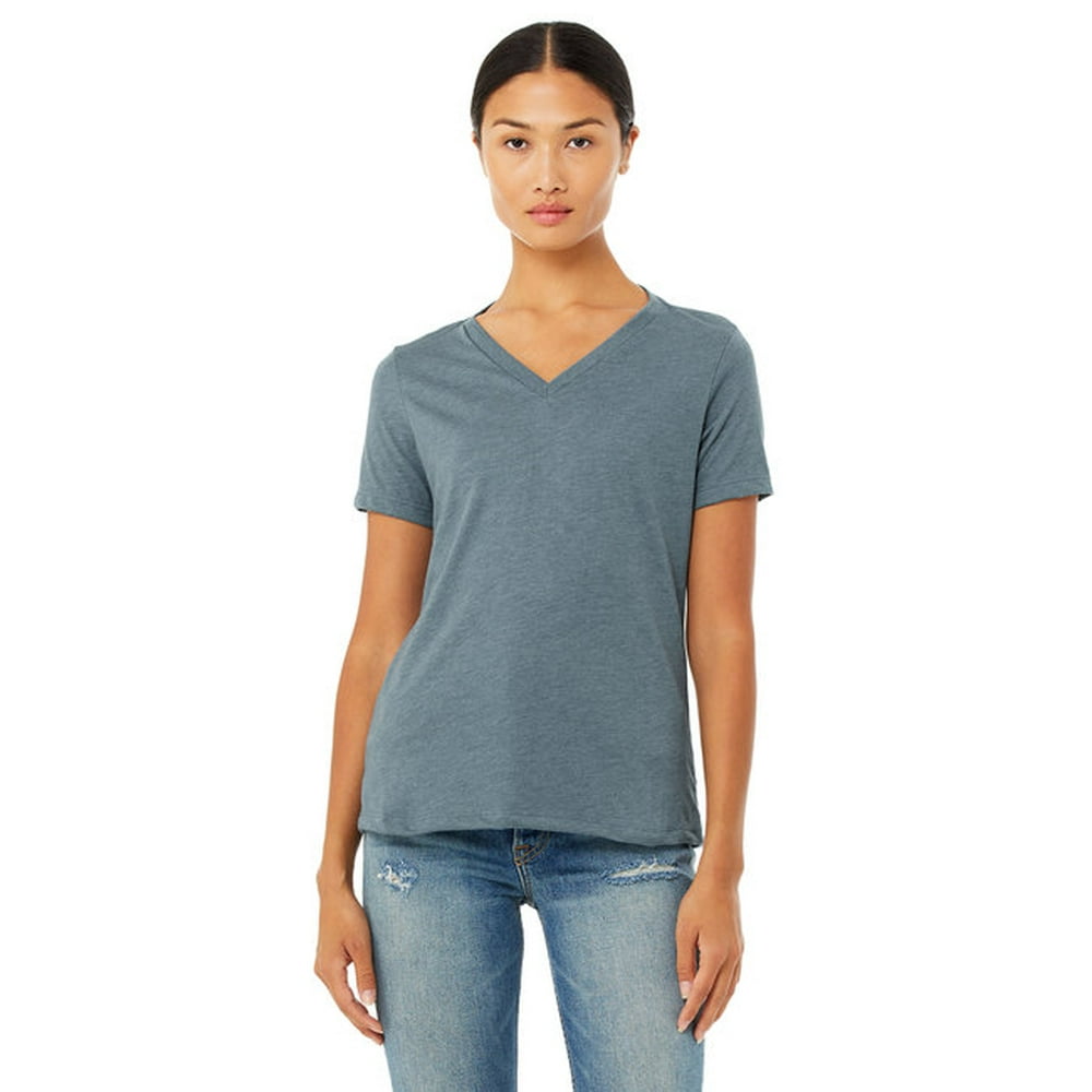 BELLA+CANVAS - Ladies' Relaxed Jersey V-Neck T-Shirt - HEATHER SLATE ...