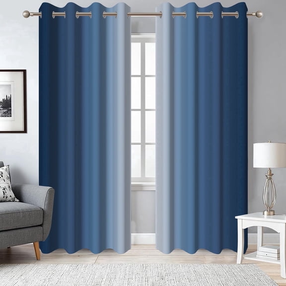 2 Panels Navy Blue Ombre Blackout Curtain for Bedroom,Gradient Grommet Window Drapes for Living Room,52x84 Inch