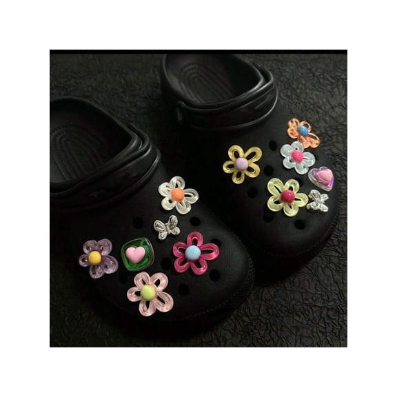 Hole Shoes Accessories Love Version Hollowed Out Colorful Flowers Silver Small Butterfly 12pcs (Shoes Not Included)