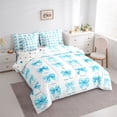 thumbnail image 3 of jejeloiu Kawaii Bowknot 7 Pieces Bedding Comforter Set,Cyan Cute Bow Full Bedding Set For Girls Teens Reversible, 3 of 8