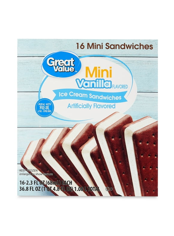 Great Value Mini Vanilla Flavored Ice Cream Sandwiches, 36.8 fl oz 16 Pack