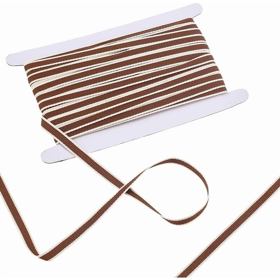 Brown White Stripe Ribbon 3/8" x 25yards Striped Grosgrain Ribbon Polyester Fabric Ribbons Craft Ribbons