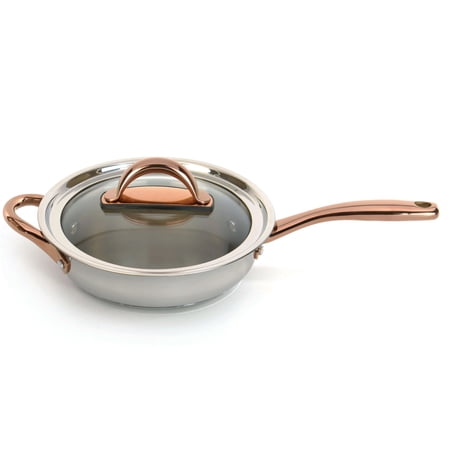 BergHOFF Ouro Gold 18/10 SS 9.5 Deep Skillet with Two Side Handles and Glass Lid